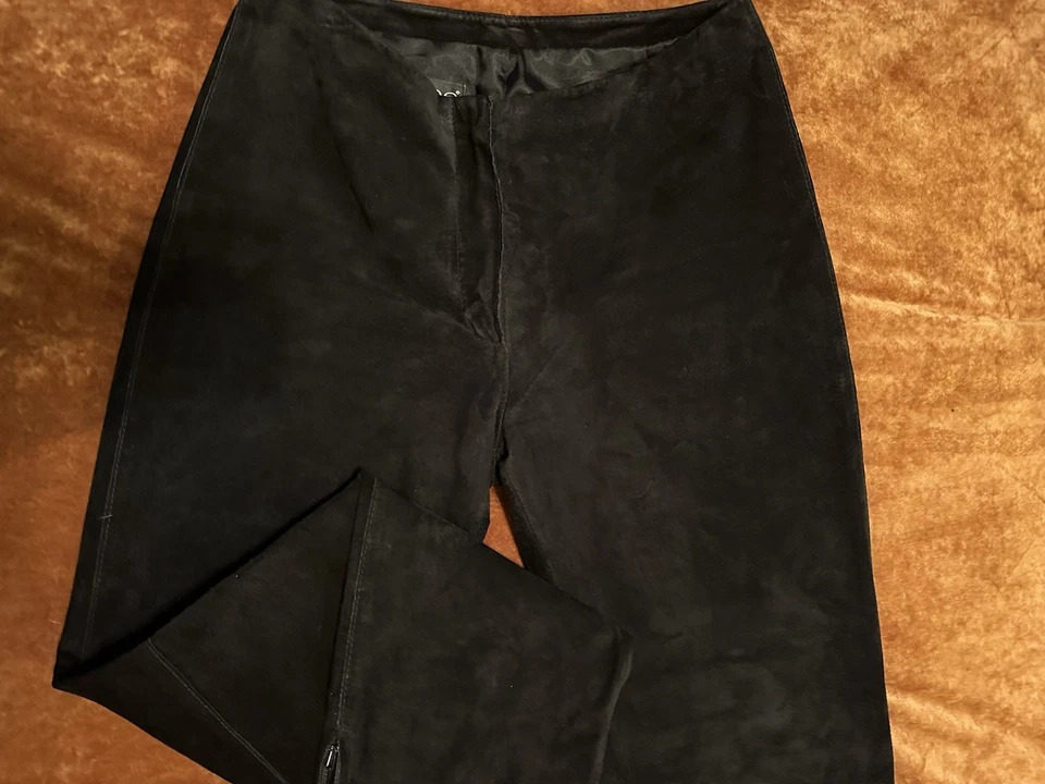 Брюки женские Bebe 4 черные натуральная замша кожа прямые штанины с подкладкой классический стиль - Изображение 3 из 4