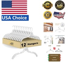 12-Pack Heavy Duty Crystal Cut Clear Plastic Hangers for Elegant Organization