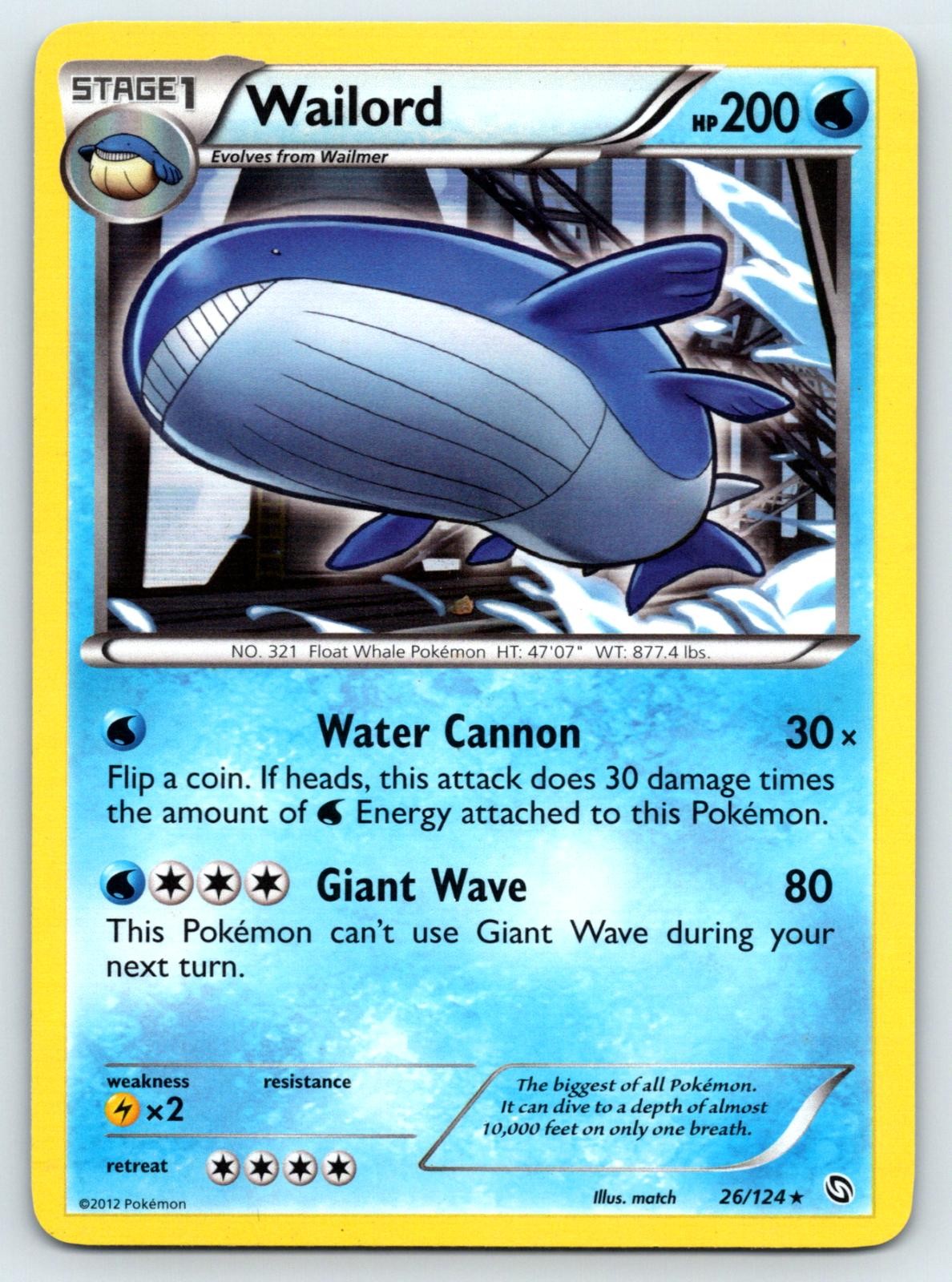 Wailord 26/124 Holo Rare Dragons Exalted Pokemon Lightly Played