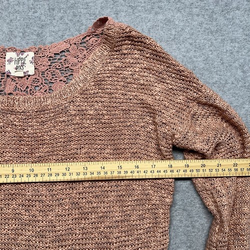 Hippie Rose Sweater Dusty Rose Pink Knit Crochet Style Juniors Large Lightweight - Picture 7 of 12
