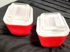 Vintage Pyrex Red Set of Two Small Refrigerator Jars with Lids Oven Safe 501
