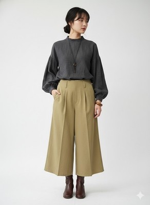 Piao Liang Pants Tan Wide Leg Dark Mori Lagenlook Minimalist Asian Street Wear S