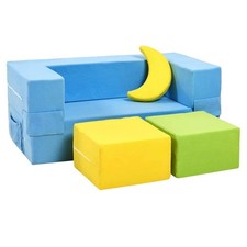 Elftopia Modular Kids Play Couch Convertible Foam Sofa Bed Blue Yellow Green New