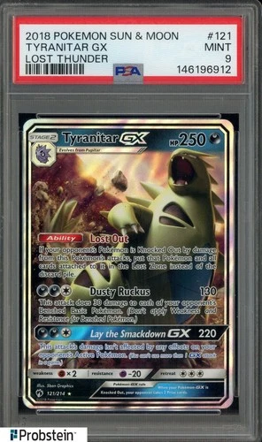 2018 Pokemon Sun & Moon Lost Thunder #121 Tyranitar Gx PSA 9 MINT