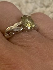 Sterling Silver Prasiolite Ring 925 Oval Green Amethyst Twist Band Size 6