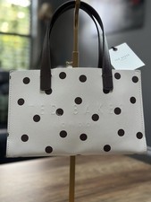 NWT Ted Baker London The Icon Small Tote Polka Dots White Brown Logo Embossed