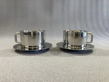(2) Sets Sergio Asti Design ICM Italy Stainless Steel Espresso Cup & Saucer