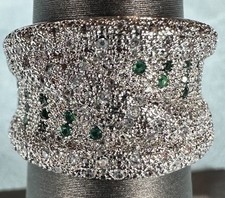 Elegant Sterling Silver Band Ring Green Clear Cubic Zirconia Sz 5.5