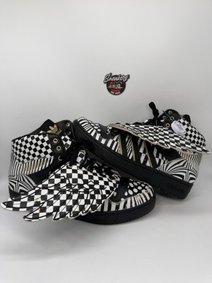 Adidas Jeremy Scott Wings 1.0 2.0 Op Art Black White Checkerboard Bear Size 13