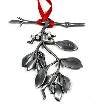 Camco Pewter Mistletoe Faux Pearls Hanging Christmas Ornament 3'' x 2.5''
