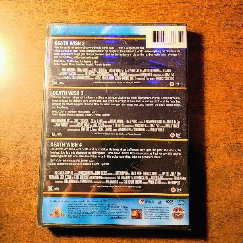 Death Wish 2/Death Wish 3/Death Wish 4(DVD, 2007, Triple Feature Pack) Brand NEW Foto 2 de 2