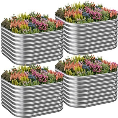 4 Pack 2x2FT Corrugated Galvanized Steel Raised Garden Bed Outdoor, Metal Abo...