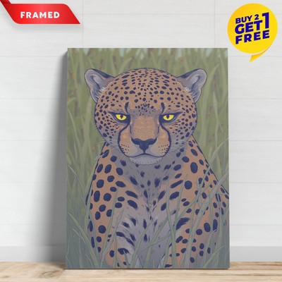 Cheetah Close Up Portrait Canvas Animals Watercolor Framed 12x16 Wall Art