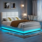 Polsterbett Doppelbett Kunstlederbett mit Bettkasten LED Licht 140x200 cm Weiß