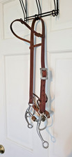 Western Horse Leather Headstall with Shank Snaffle Bit with Copper Roller