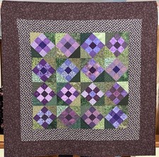 Lap Quilt Or Quilted Wall Hanging Patchwork MauvePurpleGreen - 47  X 47  