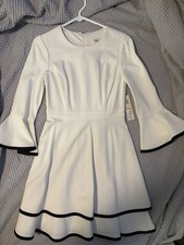 Eliza J Ivory Black Trim Bell Sleeve Fit & Flare Knee Length Dress Size 4