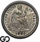 1891 Seated Liberty Dime, Choice AU++