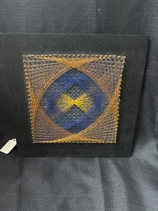 Geometric Vintage String Art On wood/black felt Mcm