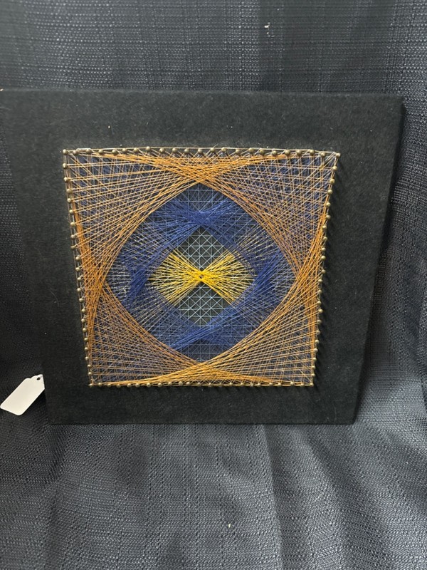 Geometric Vintage String Art On wood/black felt Mcm