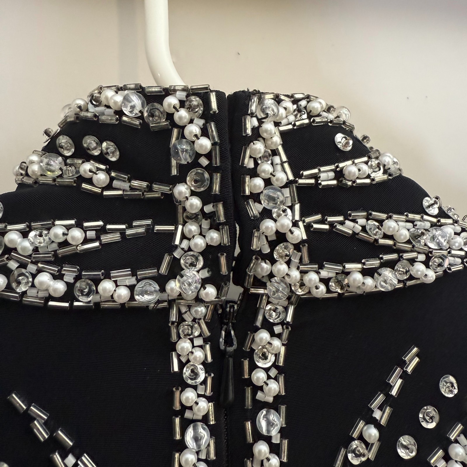 Vintage Oleg Cassini Black Tie Maxi Dress Womens 4 Black Beaded Embellished Silk