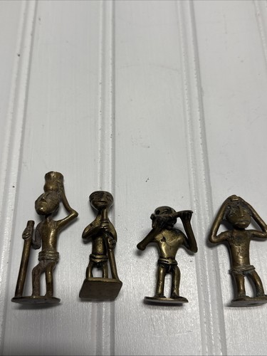 4 BRASS AFRICAN ASHANTI BRASS WEIGHTS 1700-1900 AD Tribal Men Figures 26g-37g*