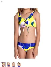 Maaji Youth Girls Size 16 Blue / Yellow Reversible Lace Up Bikini ZP-4234