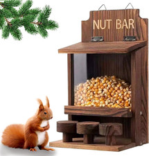 Wooden Squirrel Feeder, Squirrel House Nesting Box for Nuts Corn, Peanuts, Squir
