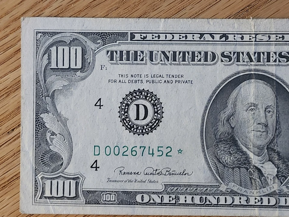 1969 C $100 "STAR NOTE" CLEVLAND DISTRICT D00267452* - Image 3 of 4