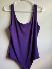 Express Body Contour High Compression Bodysuit Purple Scoop Neck Womens M