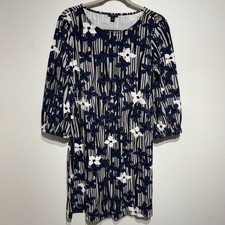 Ann Taylor Factory Long Sleeve Dress with Navy and White Floral Pattern. Size 8