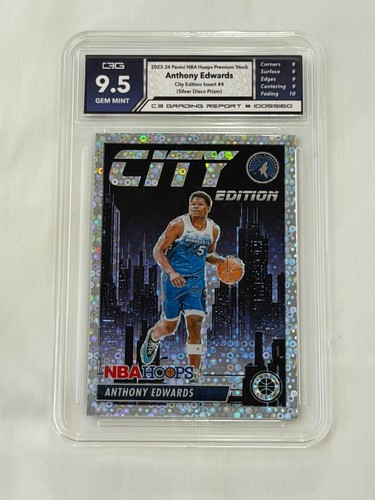 2023-24 Panini NBA Hoops Premium Anthony Edwards #4 City Edition Silver Disco T…