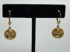 14K Solid Gold Michael Anthony Cherub Leverback Earrings Signed 1.7g