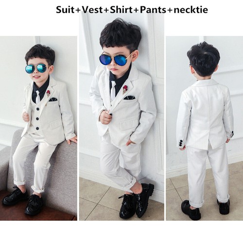 Toddler Boy Teen Suit Vest Shirt Pants Necktie Wedding Formal Tuxedo Clothes Set - Picture 14 of 18