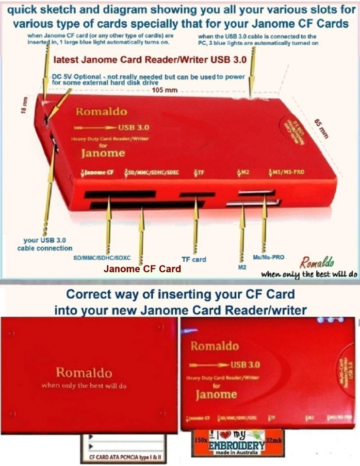 AUSTRALIAN SITE: latest Janome GENUINE Card Reader/Writer USB 3.0 - made to last - image 3 of 4