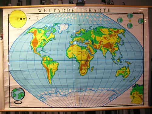 School Wall Map Beautiful Old World Map Arteitskarte 192x134 Vintage ~ 1960