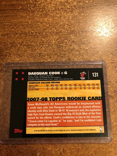 2007-08 Topps Basketball # 131 Daequan Cook RC - Picture 2 of 2