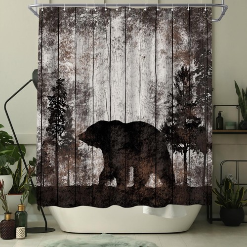 Bear Shower Curtain Rustic Cabin Bathroom Decor 72x72 inch Polyester Fabric - Picture 3 of 5