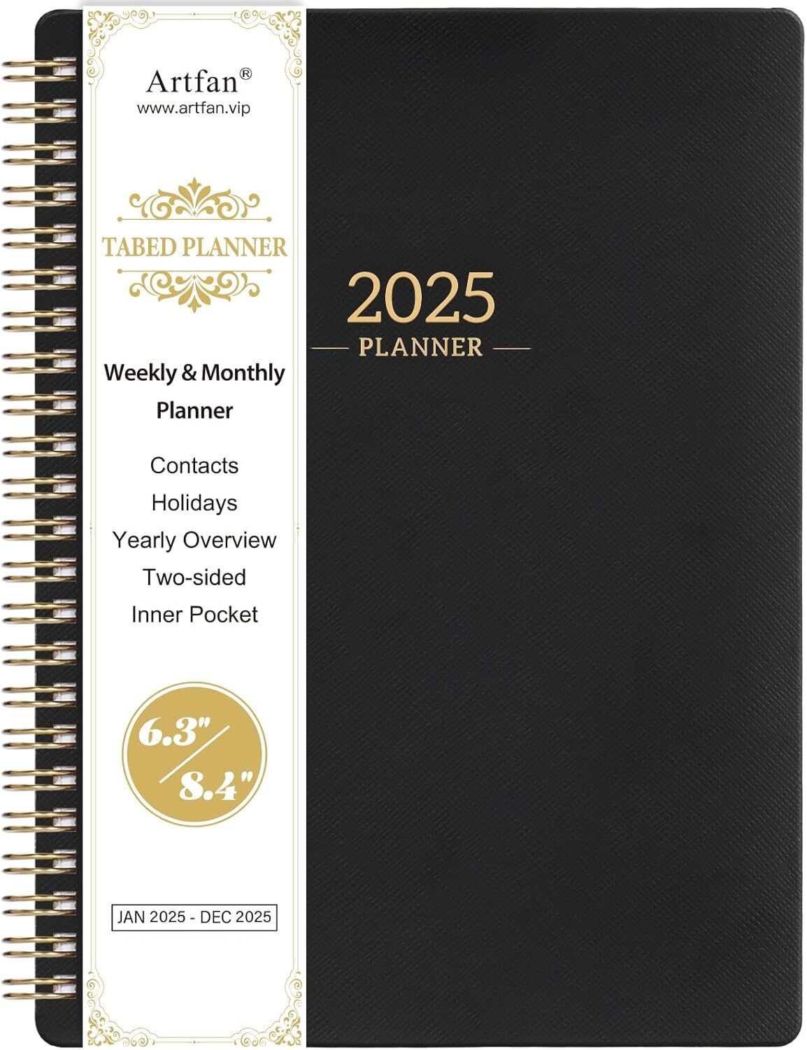 Planner 2025 - Planner/Calendar 2025, Jan.2025 - Dec.2025, 2025 Black-image