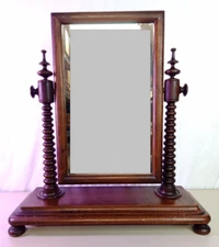 Antique Victorian Empire Mahogany Shaving Vanity Dressing Table Top Mirror 24"