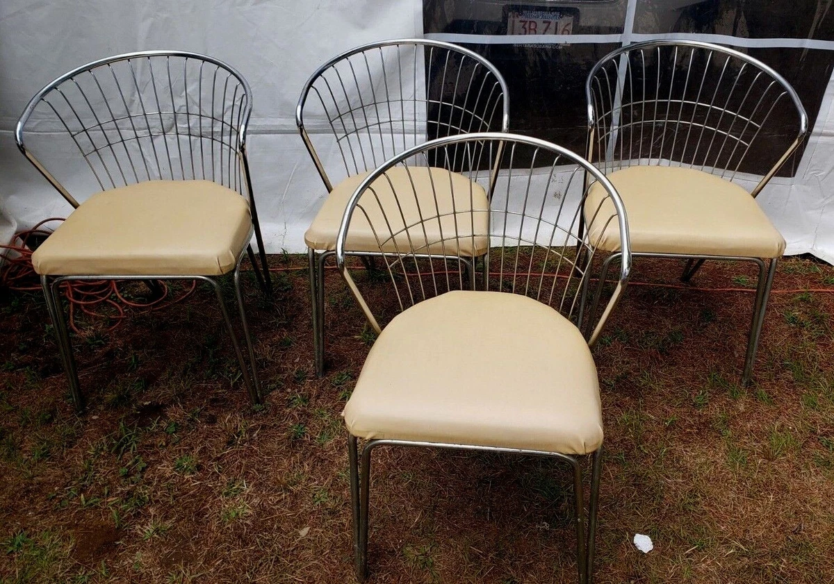 Original Mid Century Chrome Vinyl Dining Chairs Qty 4 Really Nice