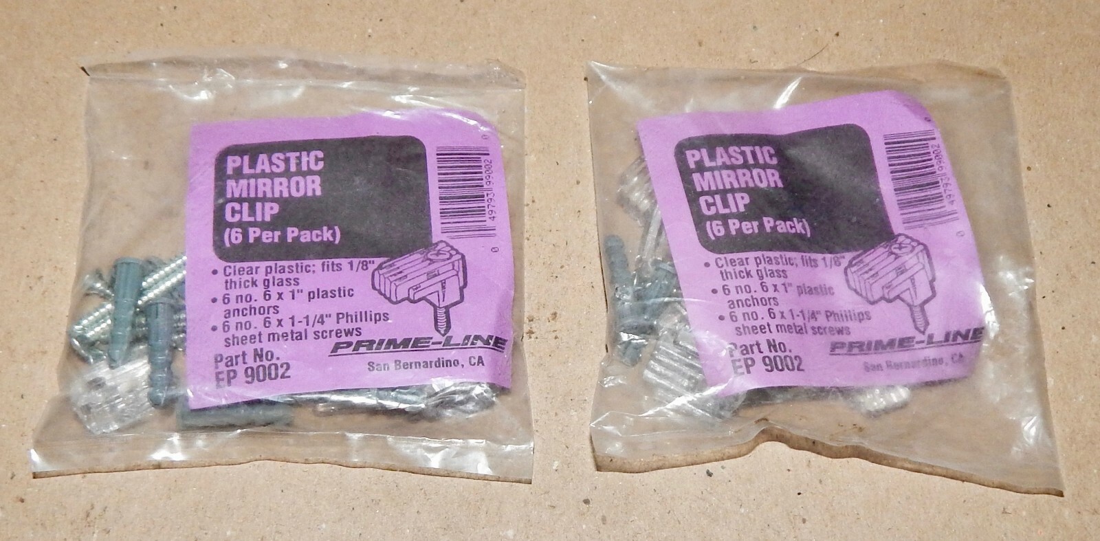 Mirror Clips Plastic 2 pks 12 Total 3/4" x 1/2" Clear For 1/8" thick