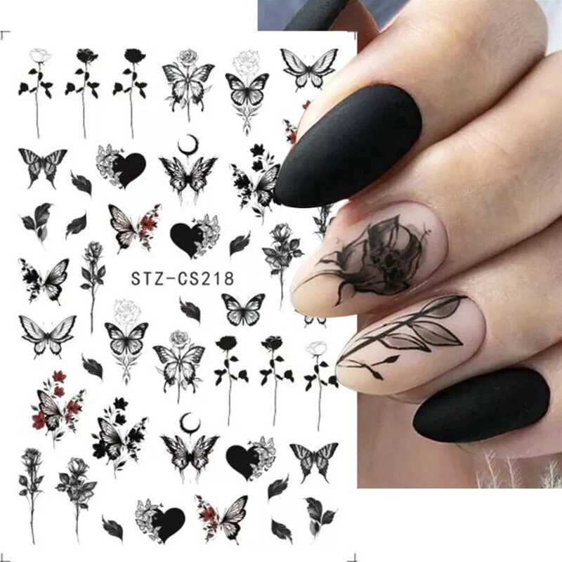 ELFLAND Nail Art * Nagel Sticker Aufkleber * Blumen Totenkopf Schmetterling Gothic