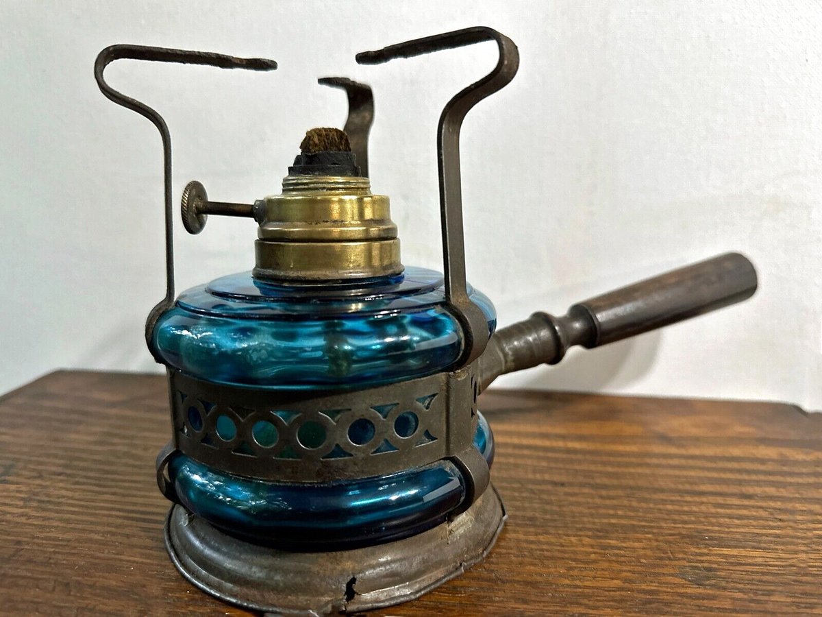 初期 L.G.B. ルグランブルー 未使用 Tarantula キャミタンク S Antique French Alcohol Spirit Lamp Brass Burner Rare Blue Glass