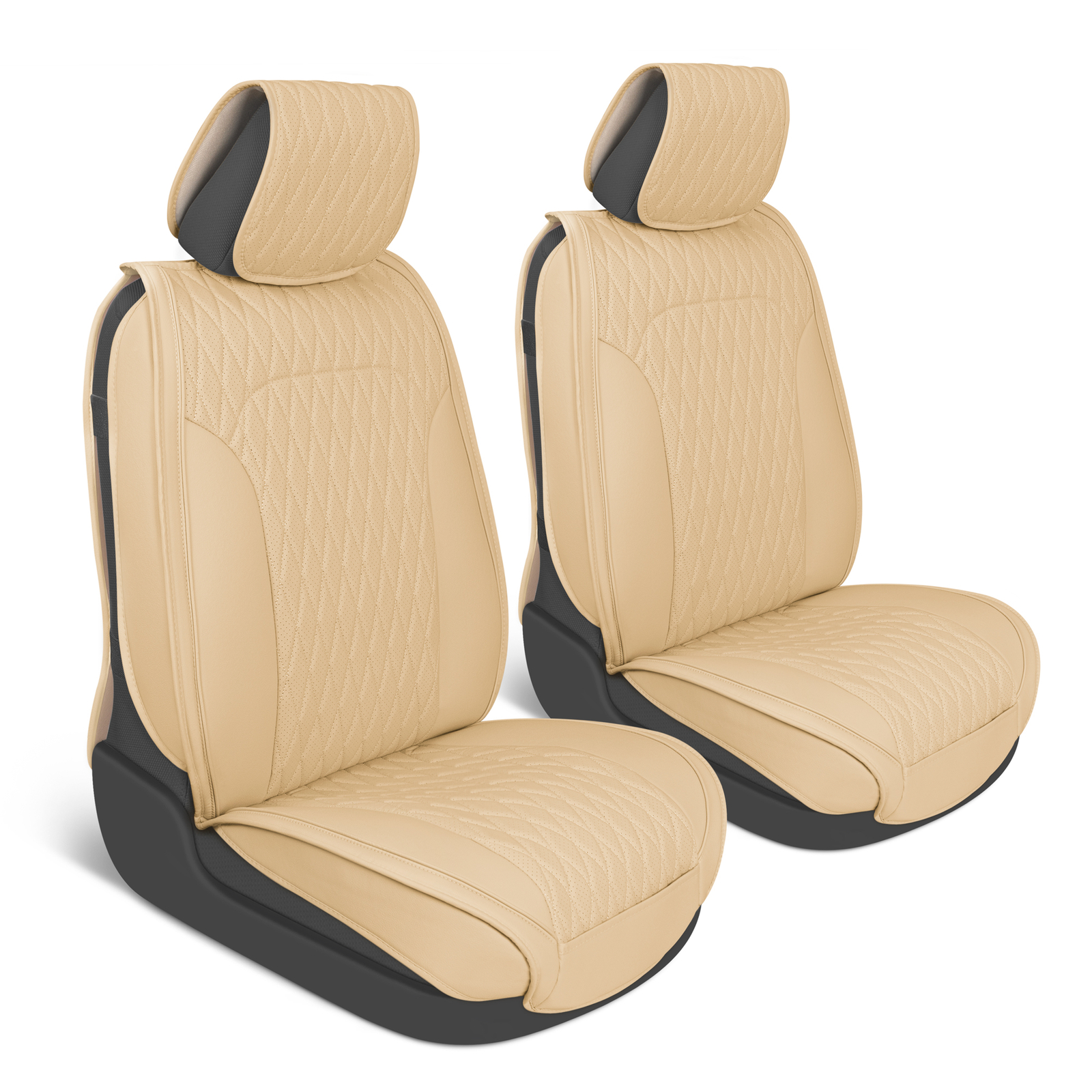 MotorBox Front Seat Covers, Diamond Pattern Stitched - 2 Pack Beige