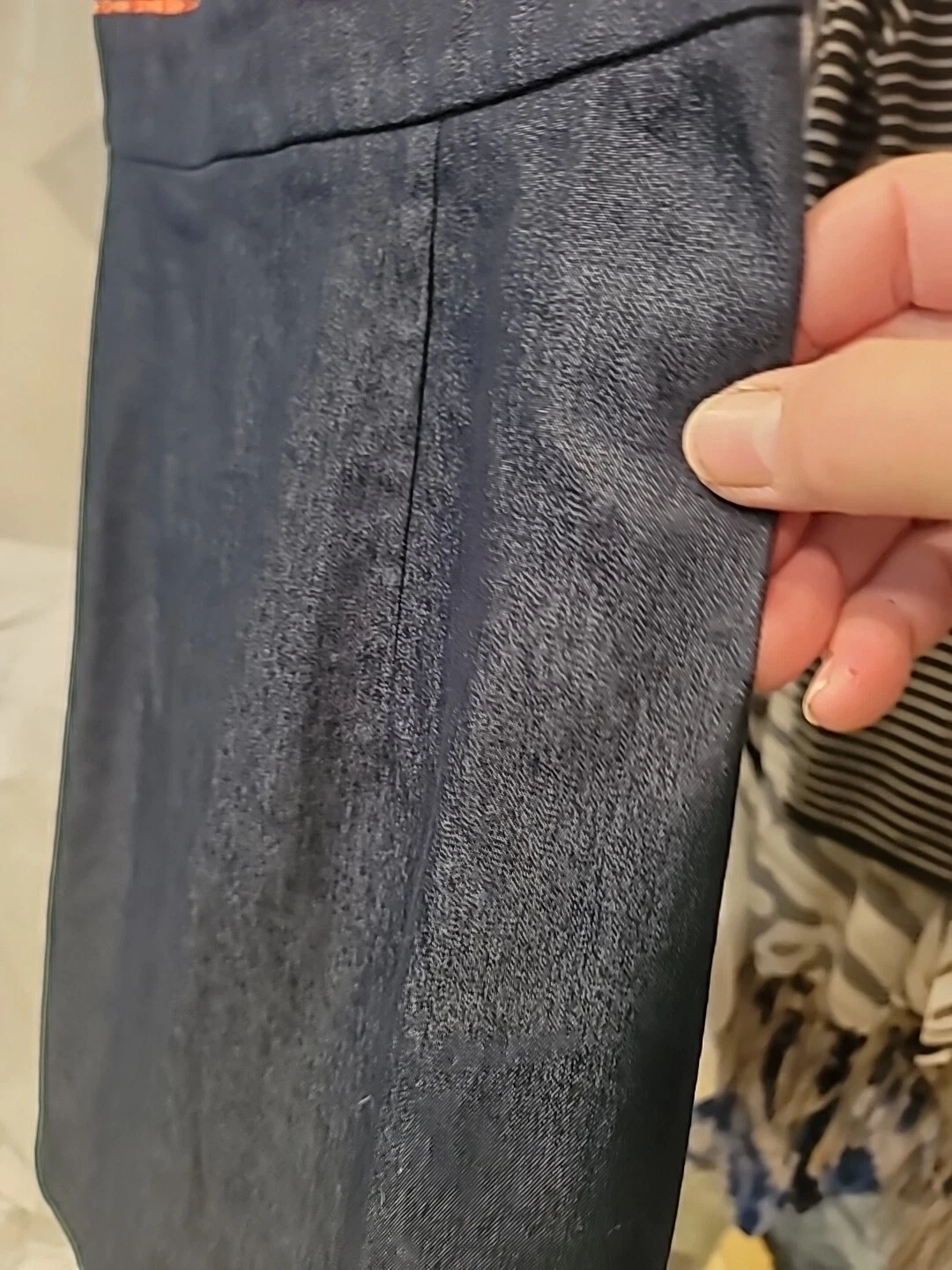 Abito donna Alyx Limited taglia 8 finto blu denim arancione motivo ondulato senza maniche