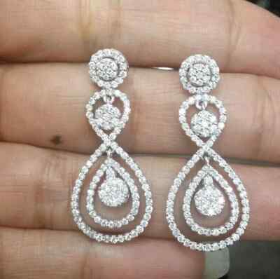 3Ct Round Cut lab-created Diamond Drop & Dangle Earrings 14K White Gold Plated
