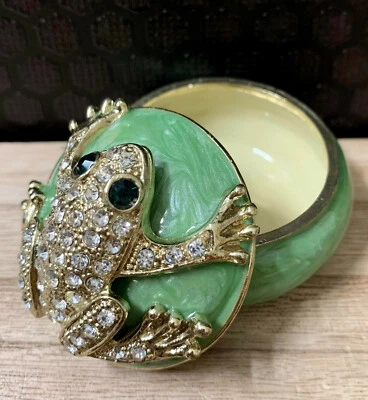 MARKENLOS Schmuckdose Ringbox Frosch Schmuckschatulle Strass Pillendose Schatulle Deko