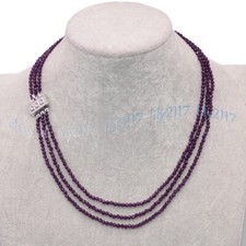 3 Rows Faceted 3mm Natural Purple Spinel Gemstone Round Beads Necklace 18-20''