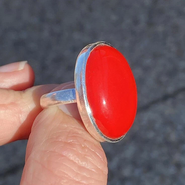 Coral stone silver ring deals